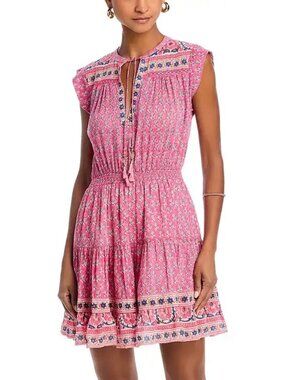 285$ Bell Aubry Fit & Flare Tiered Skirt Mini Dress Size S Bright Pink